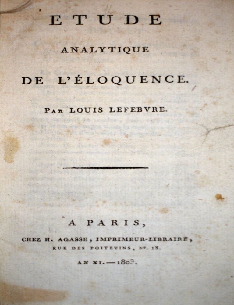 Item #33 Etude Analytique de l'&Eacute;loquence. Louis Lefebvre.