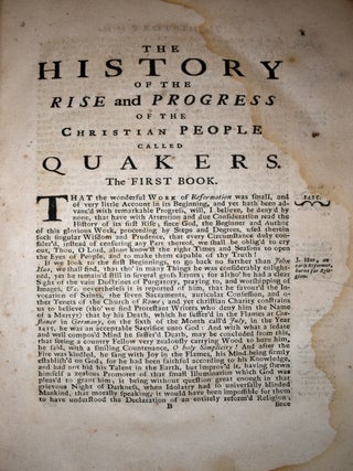 The History of the Rise, Increase, and Progress, of the Christian People Called Quakers: Intermixed with Several Remarkable Occurences