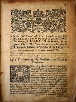 The Laws and Acts of the First Parliament, of Our Most High and Dread Soveraign, Charles the Second... Holden at Edinburgh the First of January, 1661