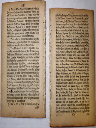The Four Bills Sent to the King to the Isle of Wight to Be Passed. Together with the Propositions Sent unto Him at the Same Time, Which upon the Passing of Those Bills Were to Be Treated Upon