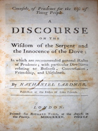 Item #481 Counsels of Prudence for the Use of Young People. A Discourse on the Wisdom of the...
