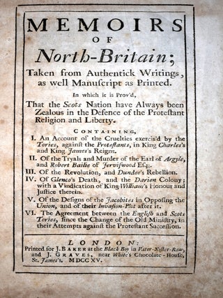 Item #485 Memoirs of North-Britain; Taken from Authentick Writings, as well Manuscript as...